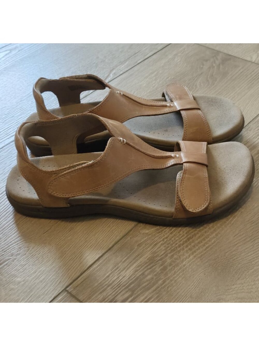 Taos Show Caramel Tan Leather Walking Sandals Womens 10 Wide